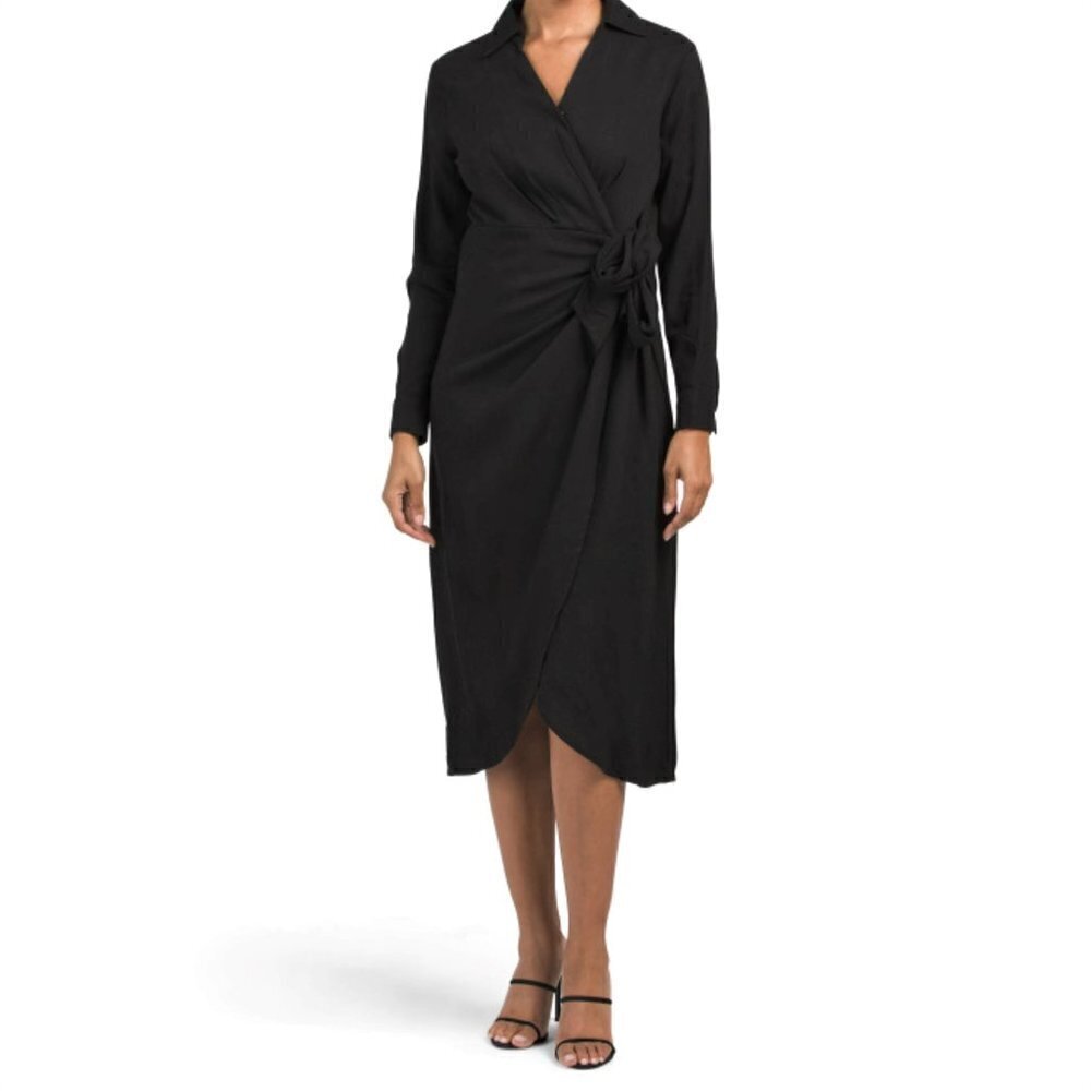 NWT Rachel Zoe Linen Blend Collared Wrap Style Midi Dress